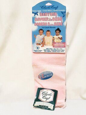 Counted Cross-stitch Pink Baby Bib 14 Count Border Charles Craft Deluxe NOS
